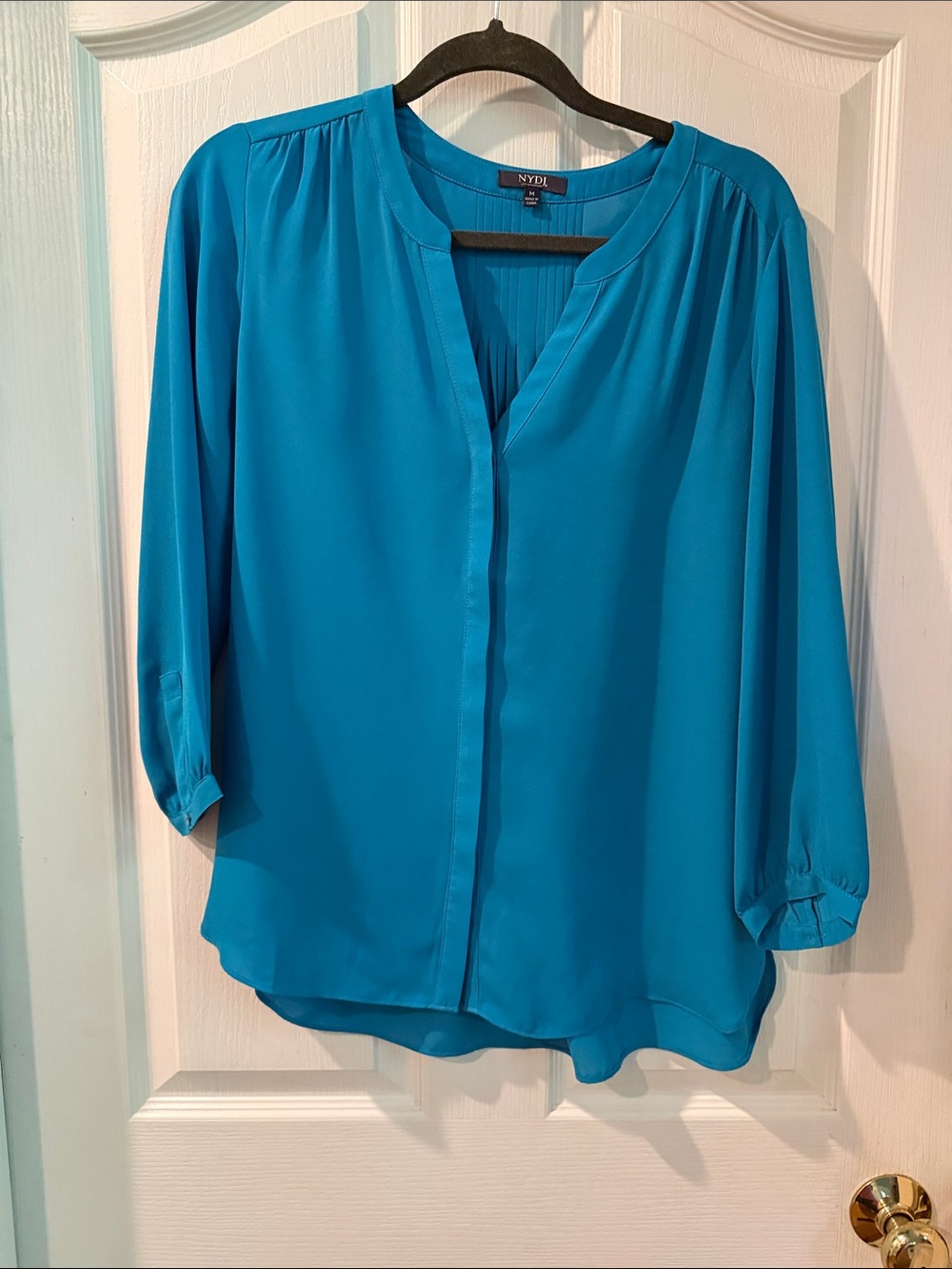 NYDJ Teal Blue V-Neck Flowing Blouse